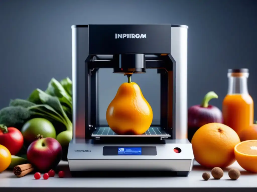 Una impresora 3D innovadora en acción creando diseños detallados con alimentos, fusionando tecnología y arte culinario