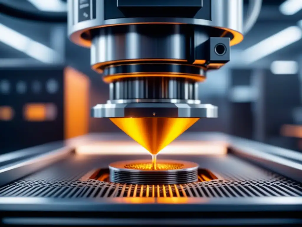 Avanzada impresora 3D de metal creando pieza futurista con precisión Impresora 3D de metales en acción, mostrando tendencias en impresión 3D metales