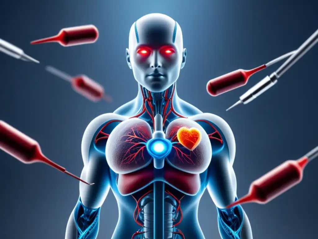 Increíble ilustración detallada de un nanorobot tratando una arteria dañada en el sistema cardiovascular