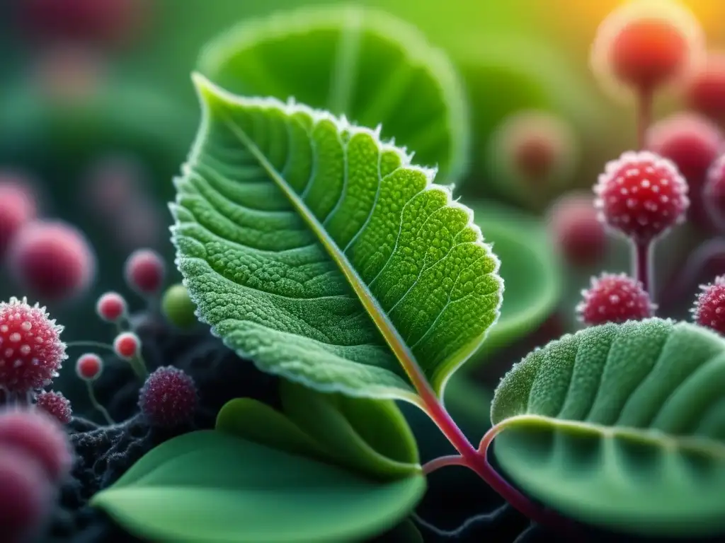 Campo verde: nanotecnología en la agricultura sostenible Increíble detalle de campo verde de cultivos bajo microscopio, mostrando nanoestructuras celulares