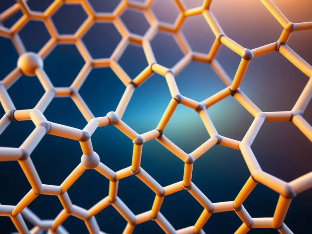 Increíble detalle de una estructura de grafeno, mostrando su patrón hexagonal de átomos de carbono