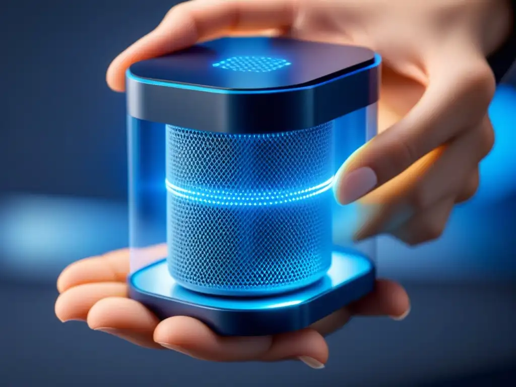 Increíble dispositivo de almacenamiento de energía con impresión 3D y grafeno, diseño futurista y eficiente en azul