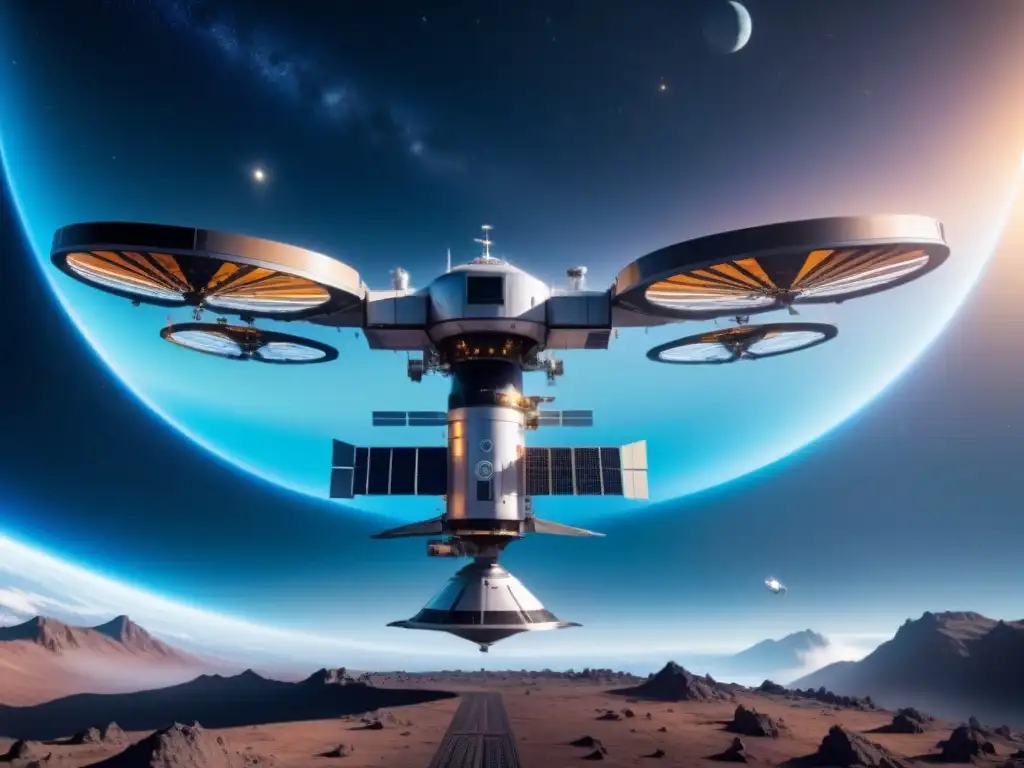 Increíble estación espacial futurista reciclando desechos en el espacio, fusionando tecnología y sostenibilidad