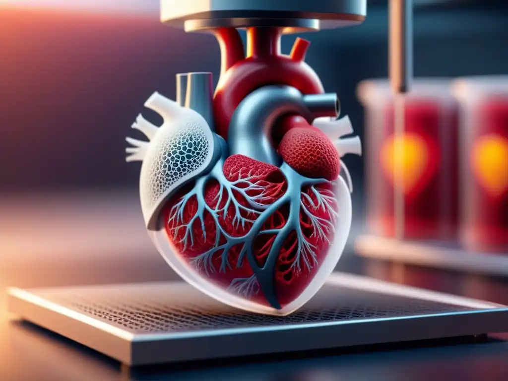 Increíble impresión 3D de tejidos vivos bioingeniería de un corazón humano, destacando alta tecnología y precisión