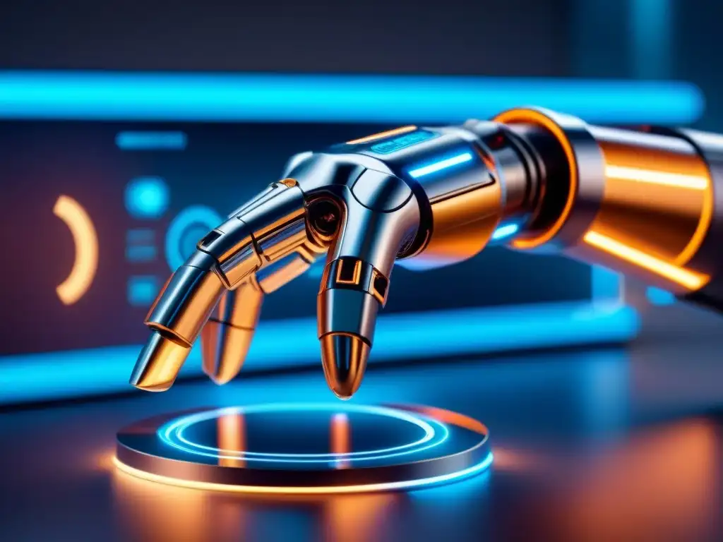 Diseño industrial: interacción hombremáquina con herramienta de alta tecnología en escena futurista