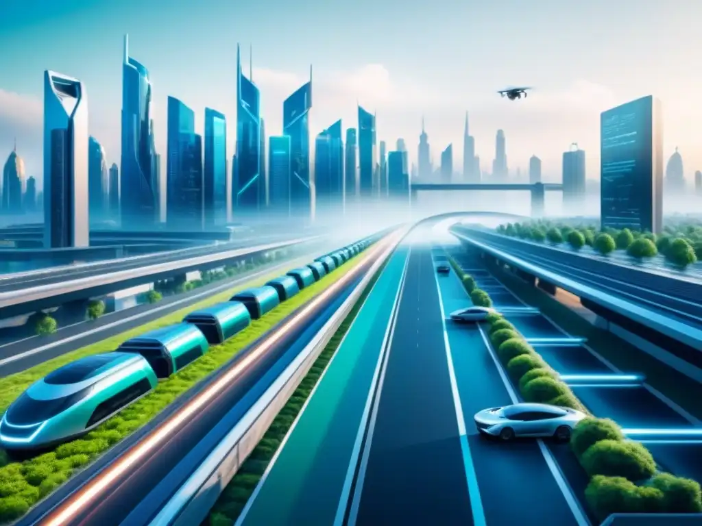 Inversión en infraestructura de transporte: Futurista ciudad con sistemas inteligentes y sostenibles