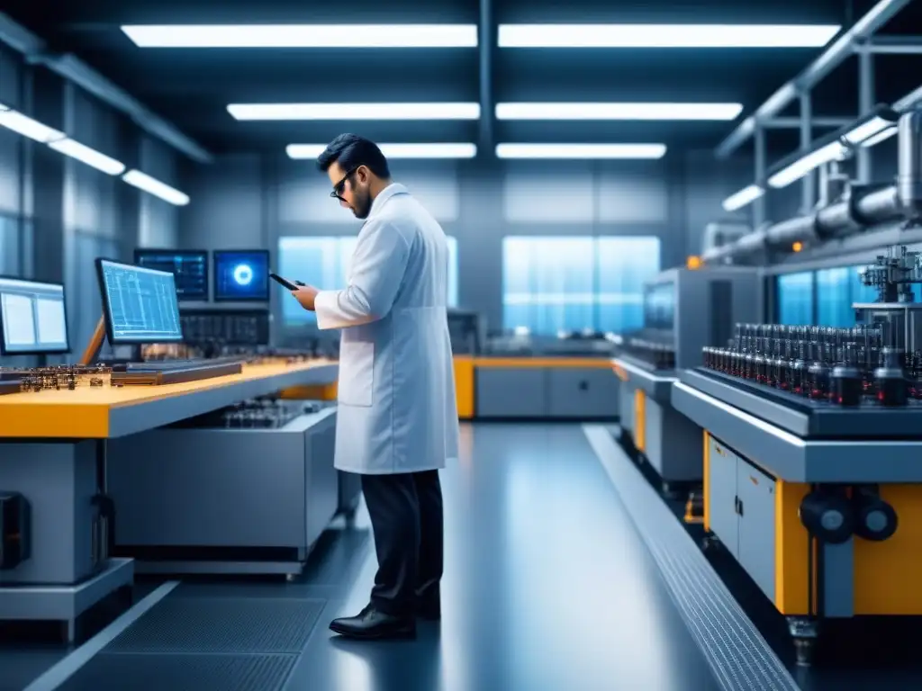 Instalación industrial de alta tecnología produciendo nanotubos de carbono Ingenieros y científicos supervisan tecnología avanzada en la producción de nanotubos de carbono