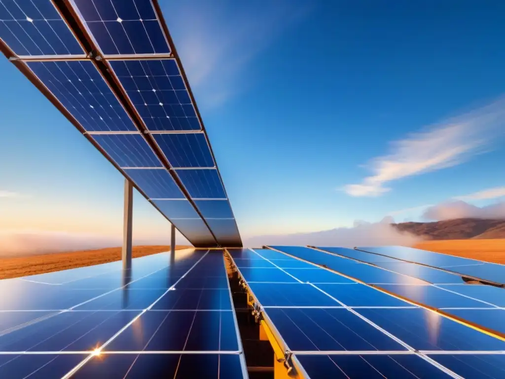 Innovaciones en patentes energéticas sostenibles: arreglo moderno de paneles solares bajo cielo azul