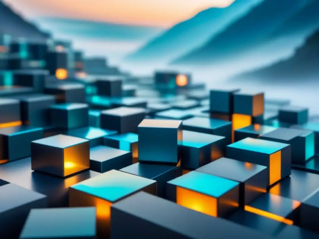 Blockchain innovador para minería: seguridad y eficiencia Interconexión innovadora de bloques simbolizando blockchain en empresas seguridad blockchain casos éxito