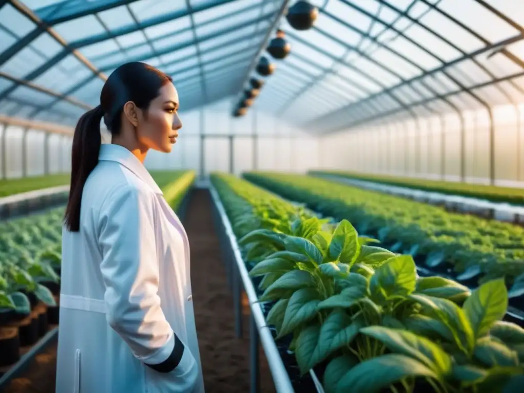 Innovadora producción sostenible de alimentos con biotecnología integrada en un invernadero futurista