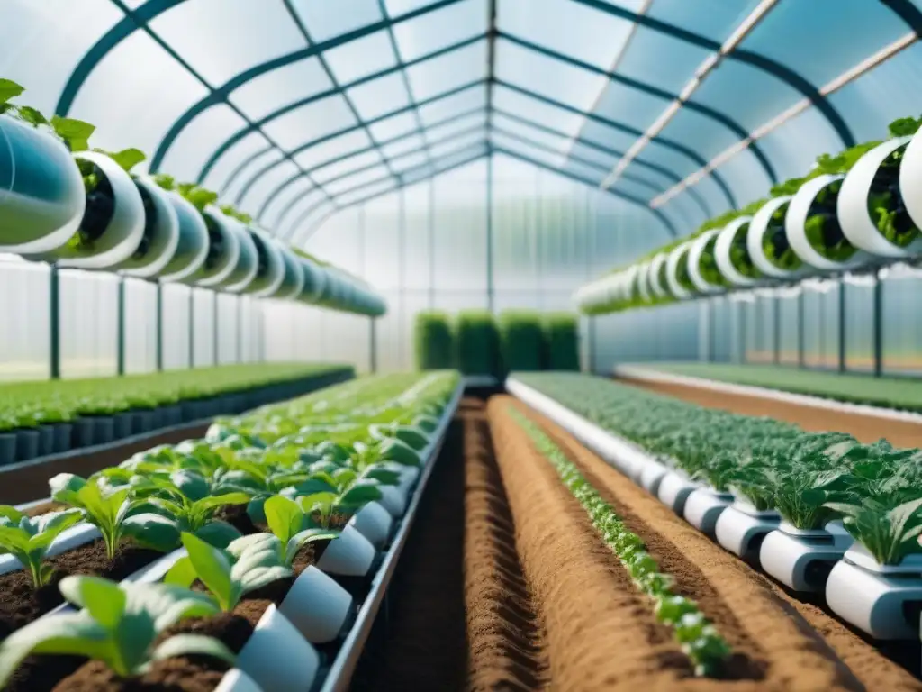 Innovadora agricultura sostenible con inteligencia artificial en invernadero futurista