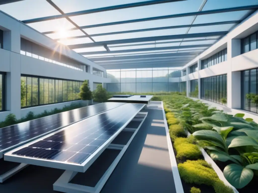 Instalación industrial futurista en armonía con la naturaleza Una instalación industrial de vanguardia con diseño futurista y naturaleza exuberante