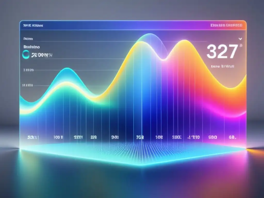 Una interface de IA sofisticada muestra gráficos detallados en colores vibrantes sobre fondo blanco