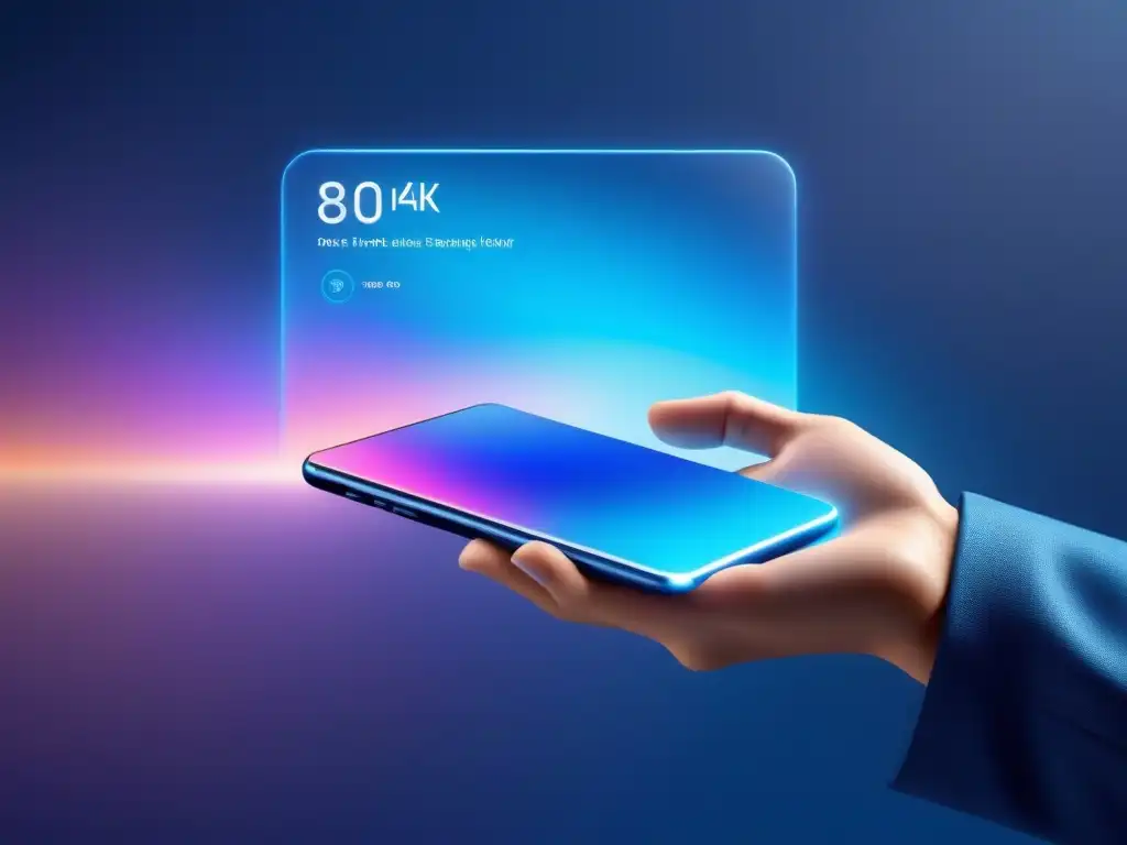 Implementación interfaces usuario realidad mixta: Interfaz futurista holográfica con elementos interactivos en azul vibrante