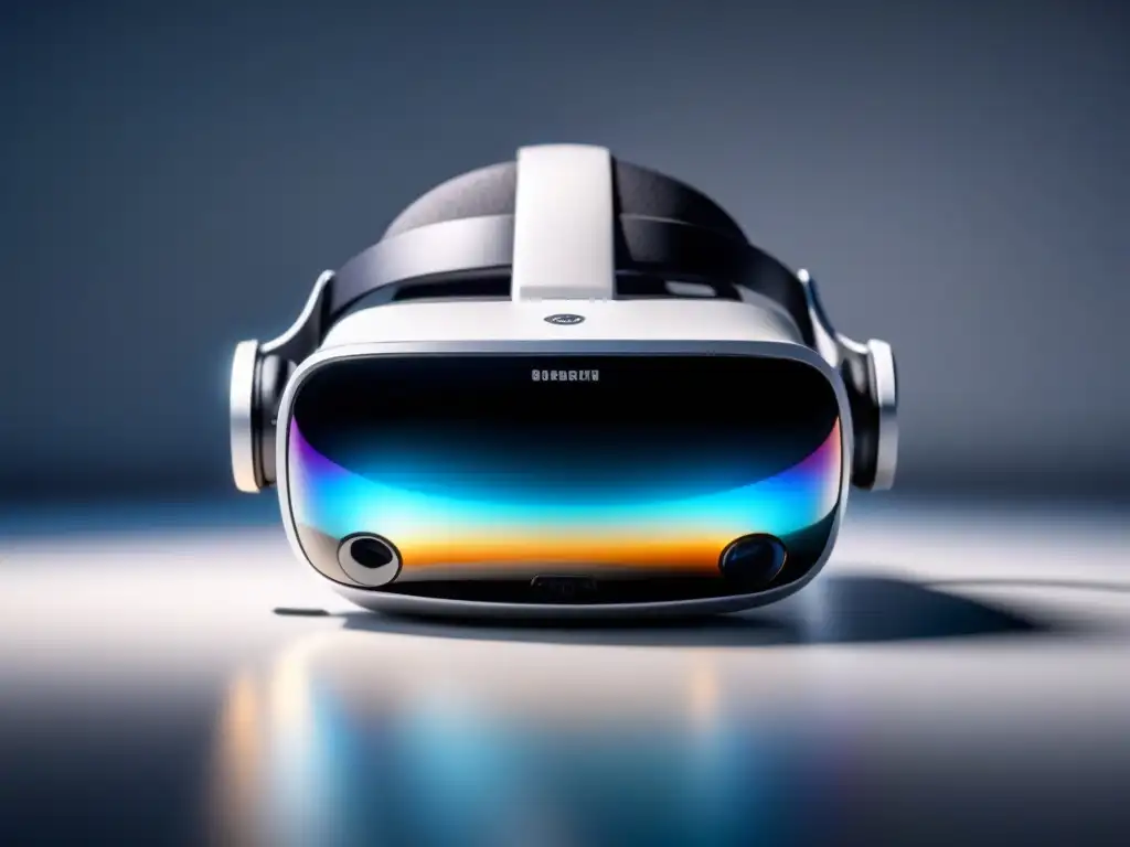 Implementación interfaces usuario realidad mixta: auriculares futuristas en superficie blanca