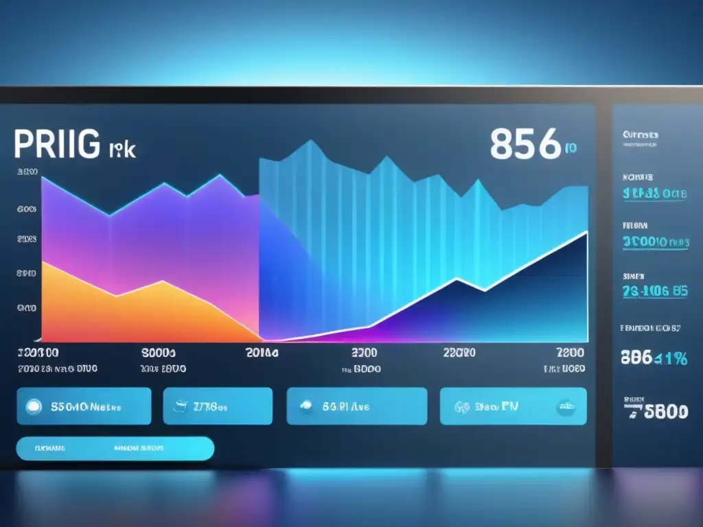 Interfaz digital futurista con ajustes de precios en tiempo real mediante IA para ajuste de precios, en tonos azules y metálicos