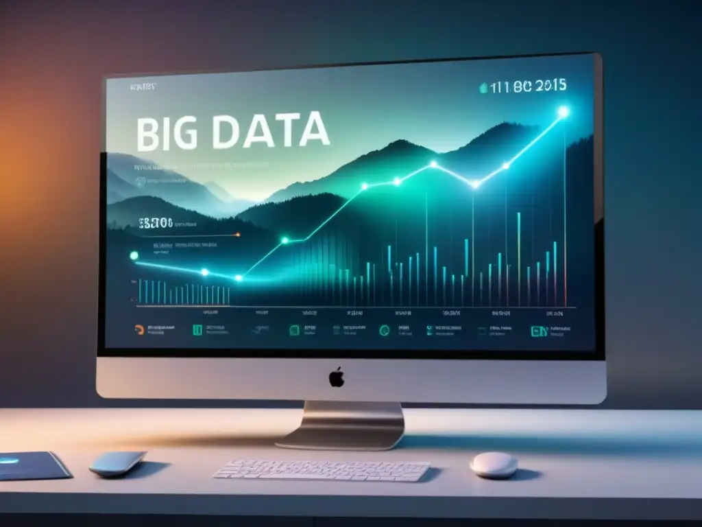 Una interfaz digital futurista con visualizaciones de datos detalladas y elegantes, que mejora la experiencia del usuario mediante Big Data