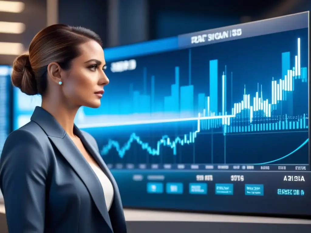 Interfaz AI futurista de JP Morgan Chase para análisis financiero avanzado Interfaz AI empresarial de JP Morgan Chase con datos financieros y análisis avanzado