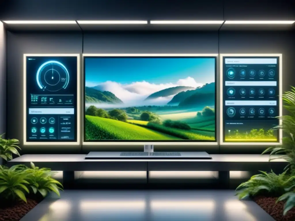 Interfaz futurista integrada en entorno sostenible Interfaz futurista de interacción hombremáquina en sostenibilidad entre naturaleza y tecnología