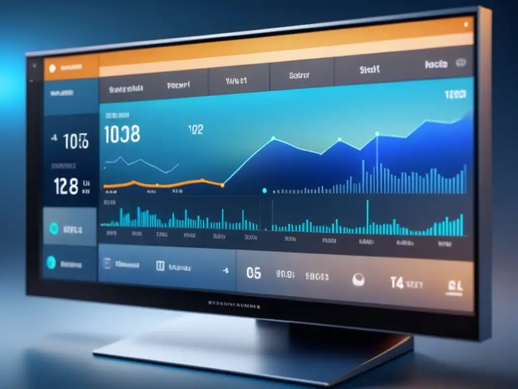 Interfaz futurista y minimalista para análisis de datos en tiempo real con gráficos dinámicos y asistente de IA