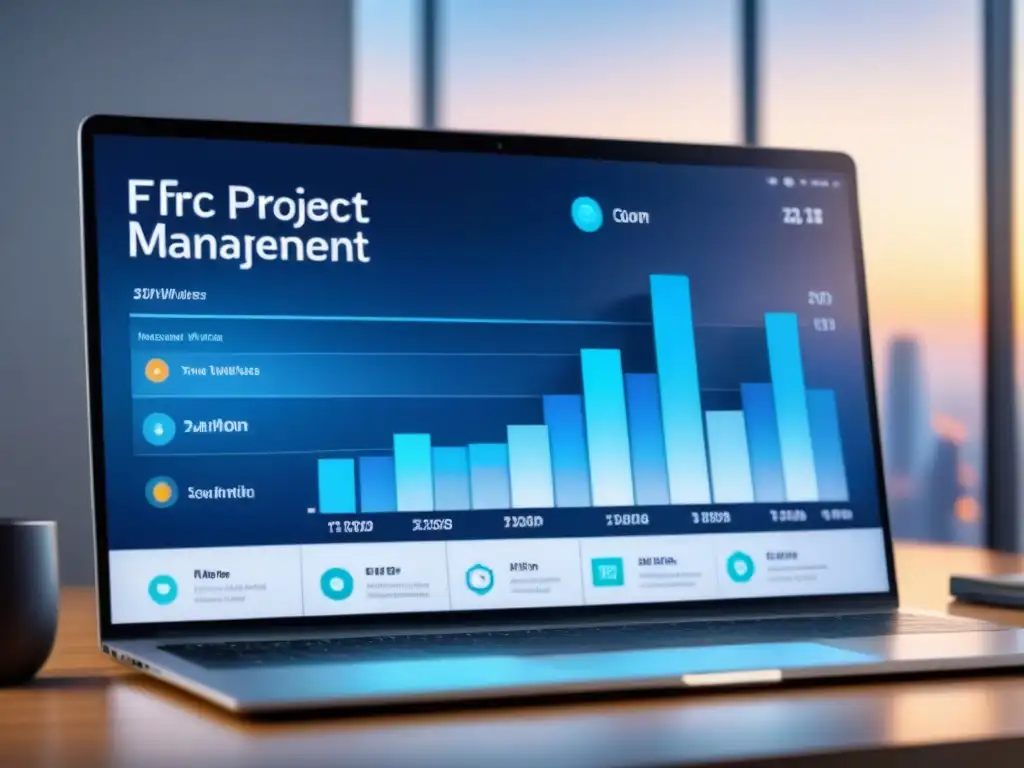 Interfaz futurista de Software de gestión de proyectos en pantalla de alta resolución, eficiente y organizado