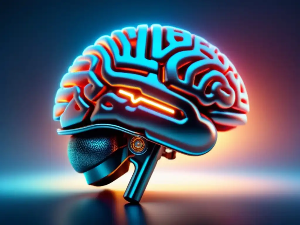 Una interfaz neuronal futurista conectada a un cerebro humano, destacando tecnología avanzada
