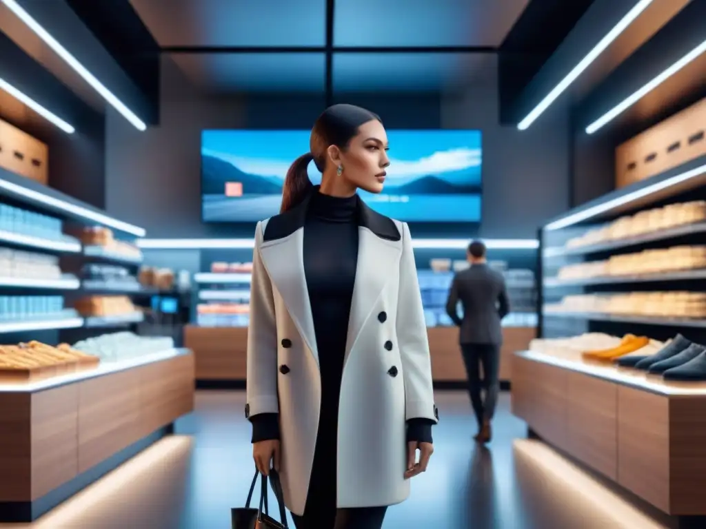Interior de tienda moderna con sensores e IoT en retail, fusión perfecta de tecnología y diseño minimalista