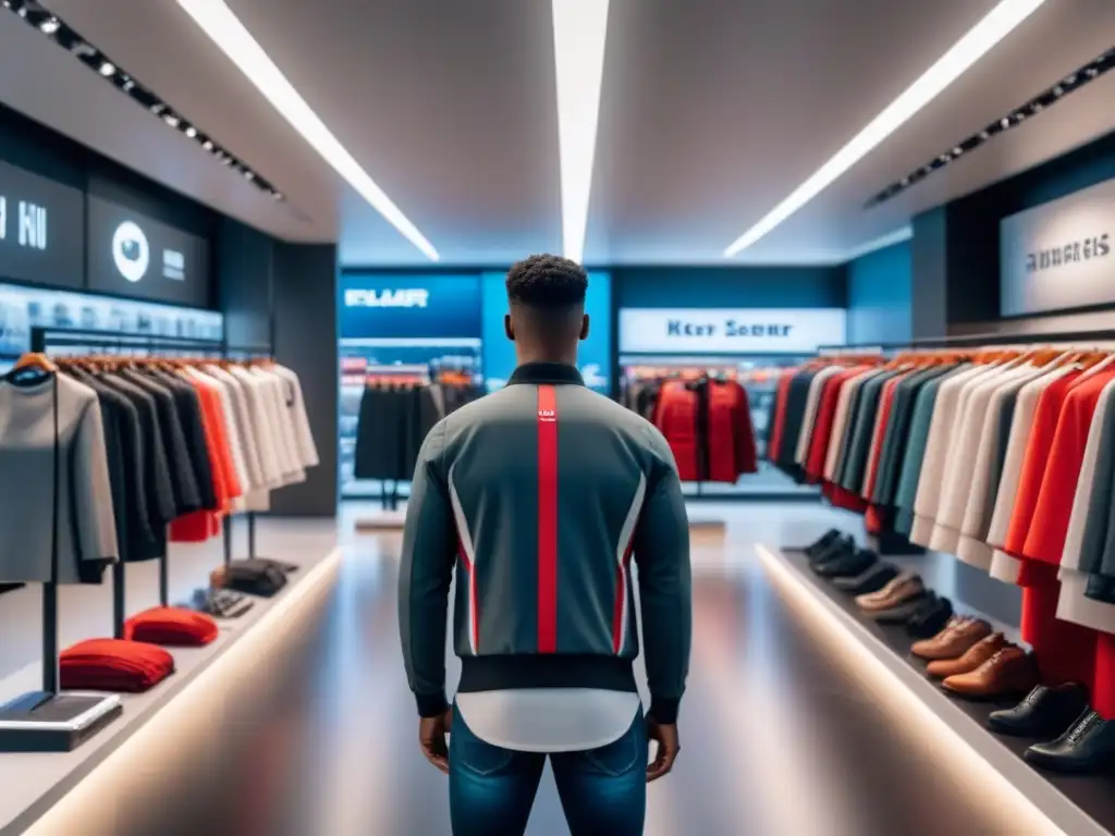 Interior de tienda con sensores e IoT en retail, fusión tecnológica futurista y limpia