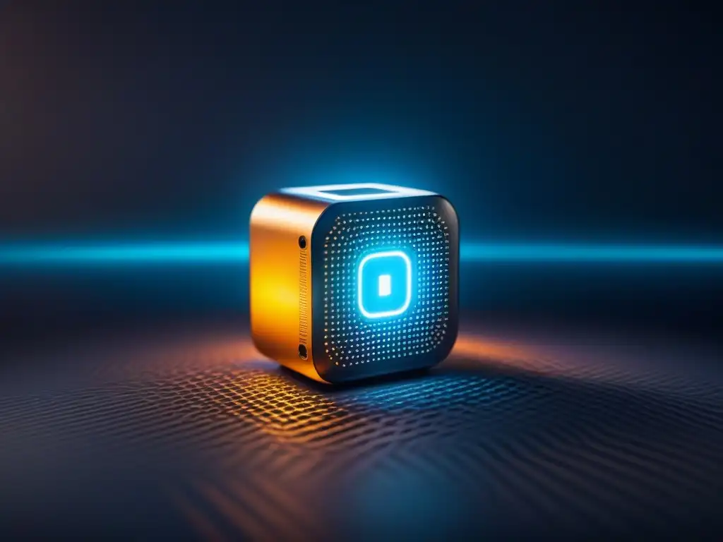 Intrincada encriptación IoT resplandece en dispositivo futurista