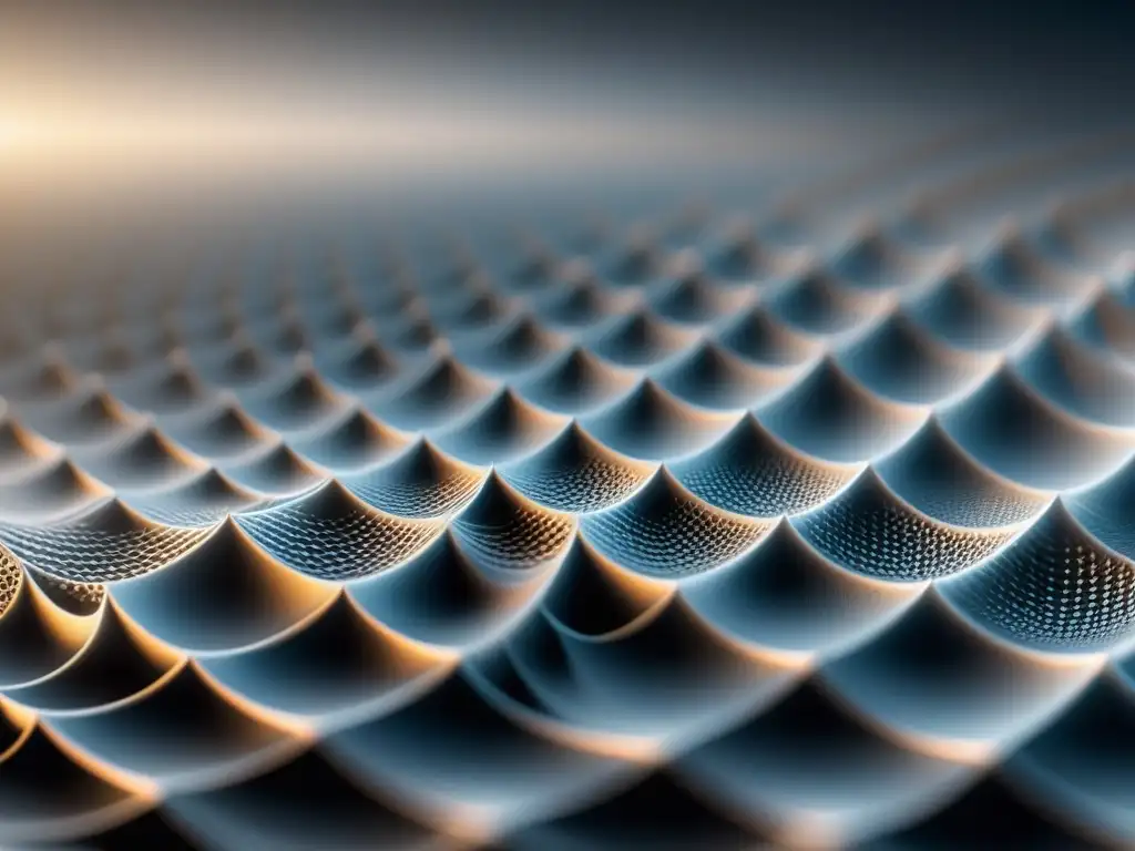 Nanoestructura fotónica: patrones de luz en escala nano Intrincada nanotecnología en materiales fotónicos mostrando patrones de luz a nanoescala en tonos grises
