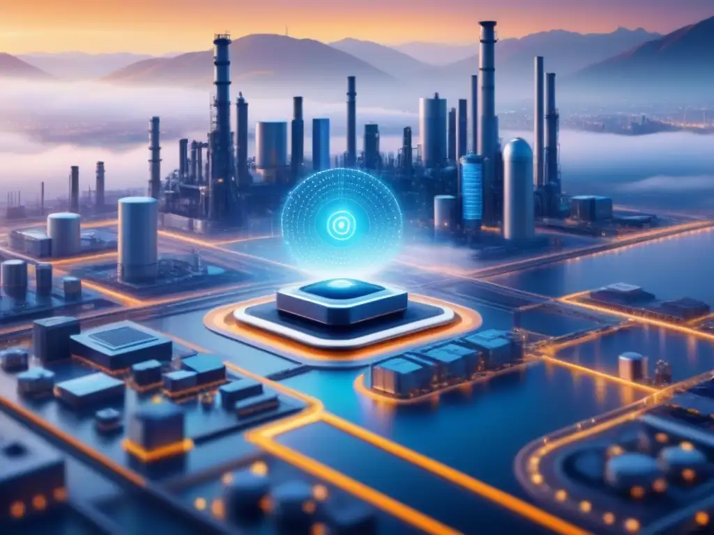 Sensórica IoT detallada: red tecnológica industrial Intrincada red de sensores IoT en entorno industrial futurista, destacando Inteligencia Artificial en sensores IoT