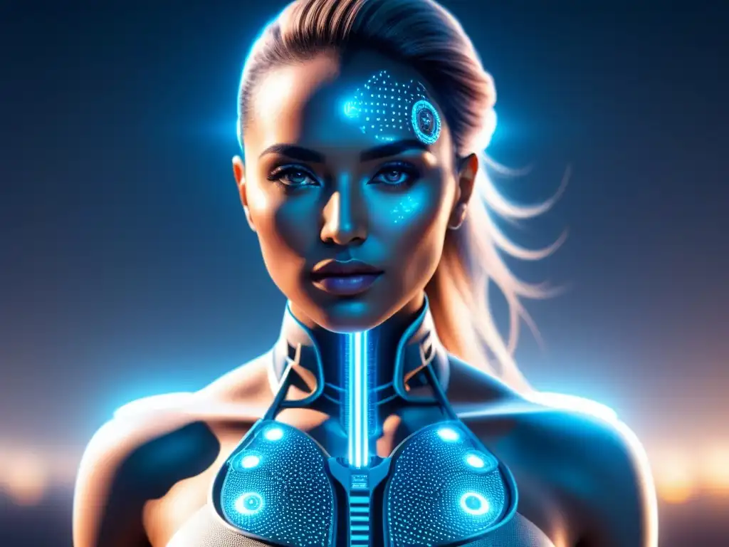 Intrincado diseño futurista de IA médica con patrones de circuitos y ADN humano, sobre fondo minimalista