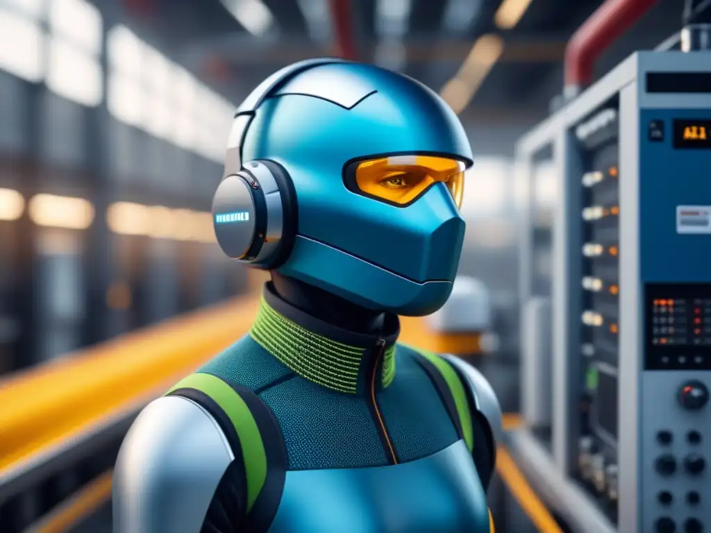 Intrincado diseño industrial con eficiencia energética en tonos de azul, gris y verde