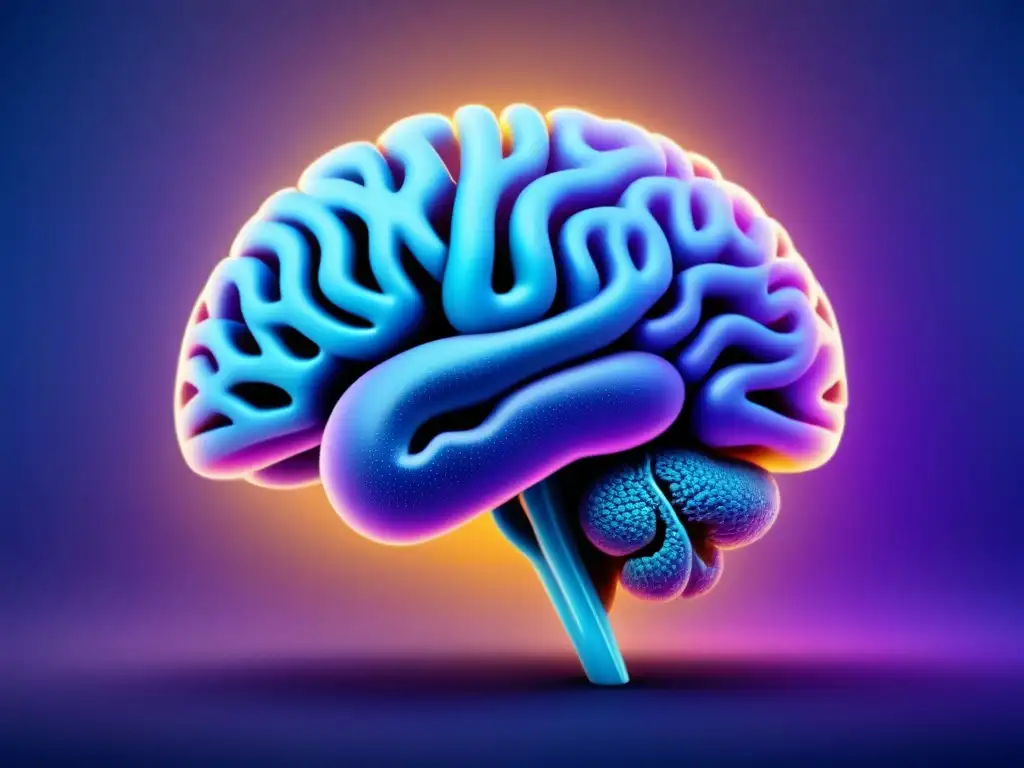 Intrincado entramado de redes neuronales en tonos azul y morado, ilustrando la complejidad del cerebro humano