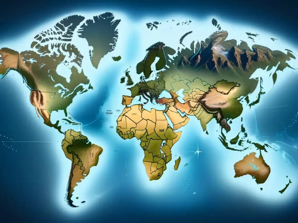 Intrincado mapa logístico con GIS en logística: eficiencia cadena suministro en tonos azules y grises