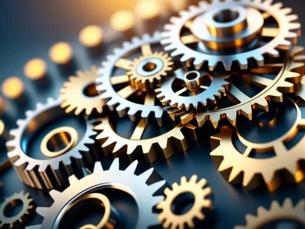 Innovación empresarial: red de engranajes detallados Intrincado modelo de negocio innovador representado por una red de engranajes interconectados, reflejando eficiencia y precisión