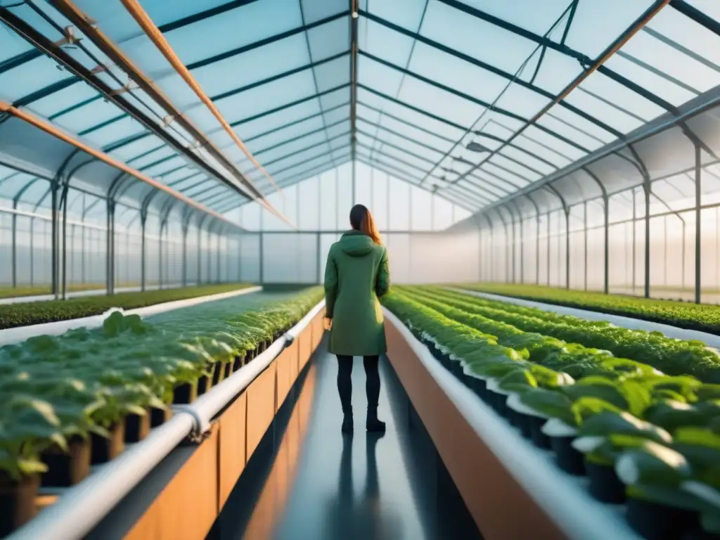 Un invernadero futurista con tecnología avanzada integrada en la agricultura sostenible