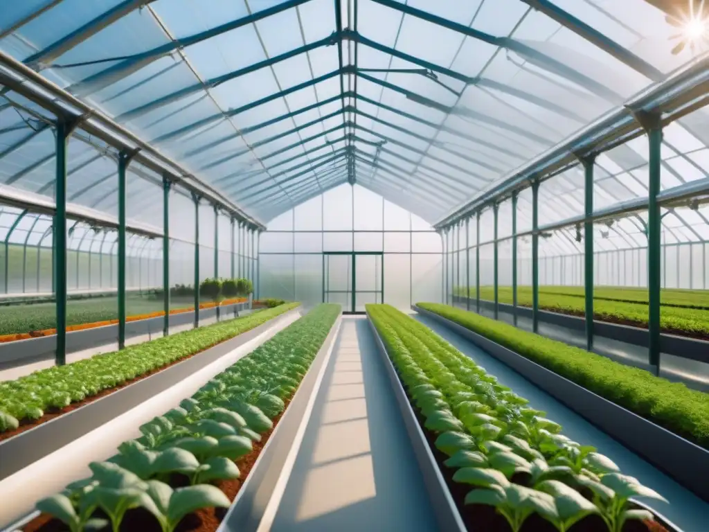 Un invernadero futurista con tecnología de automatización avanzada y plantas exuberantes