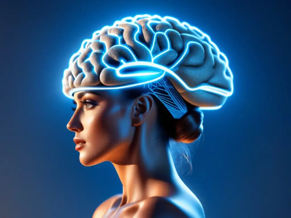 Un laberinto de conexiones neuronales en tonos azules y blancos