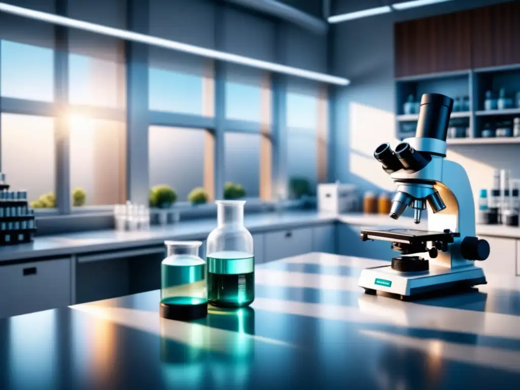 Un laboratorio biotecnológico con equipos modernos y luz natural, simbolizando casos de éxito en cumplimiento normativo