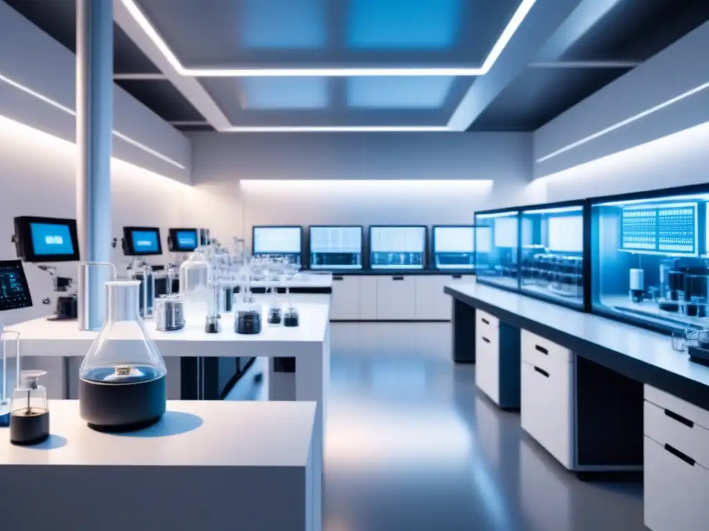 Un laboratorio futurista de alta tecnología produciendo biosimilares
