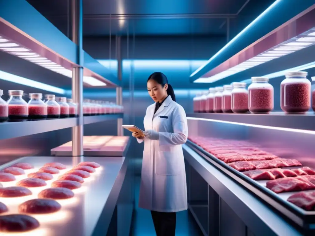 Un laboratorio futurista cultiva carne en bioreactores bajo luz ambiental