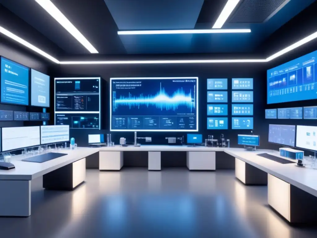 Laboratorio futurista con IoT en industrias diversas: equipos avanzados interconectados en tiempo real