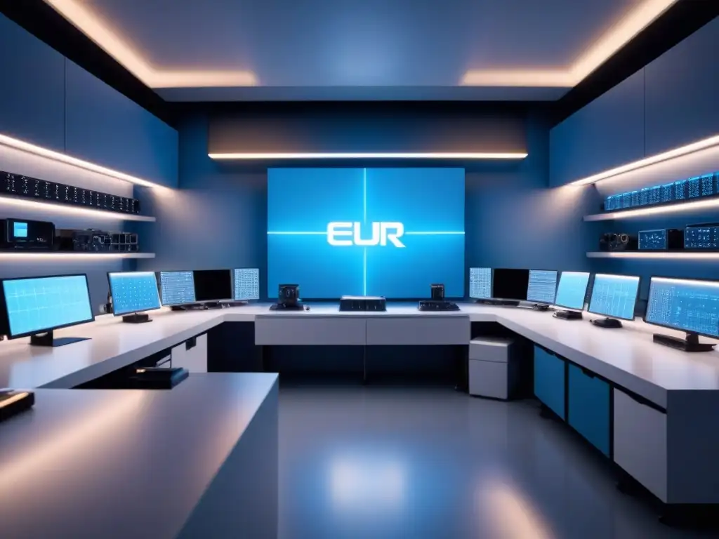 Nanotecnología futurista: laboratorio de photonics en 8k Un laboratorio futurista de nanotecnología en materiales fotónicos con equipos avanzados y una luz azul suave