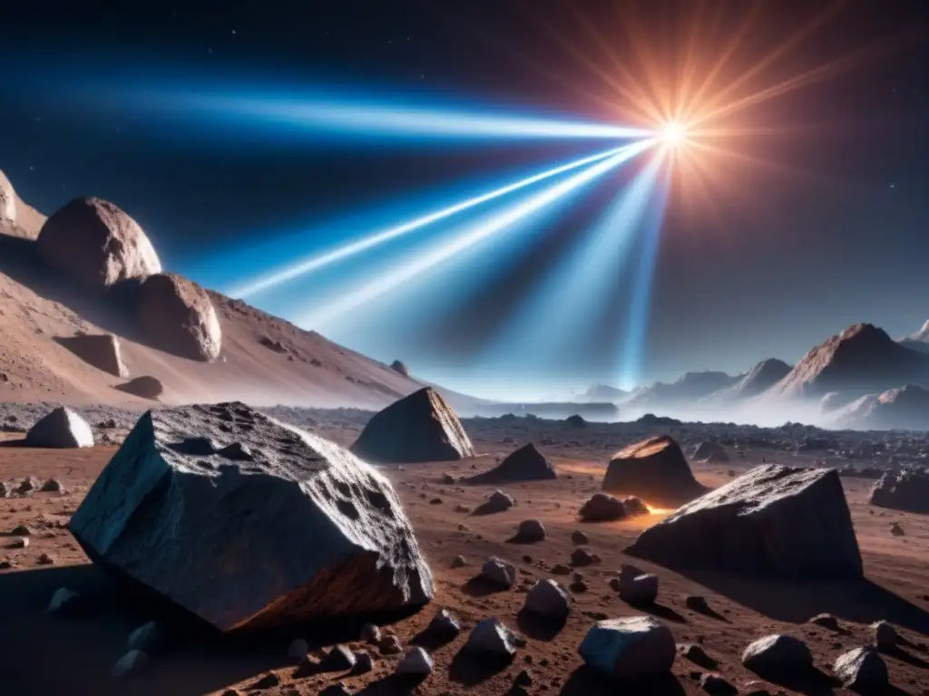 Un láser minero del futuro en un asteroide, resaltando soluciones técnicas para minería espacial