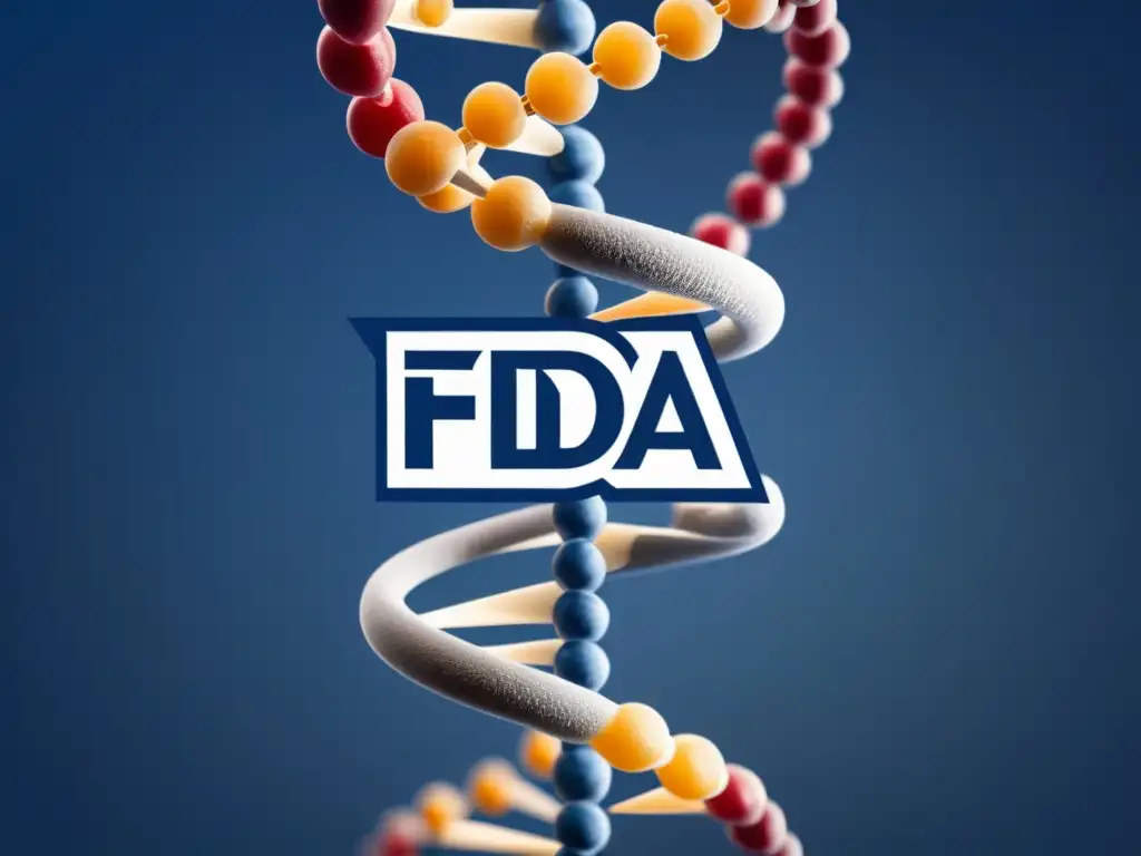 Logo de la FDA fusionado con una doble hélice de ADN, simbolizando la unión de regulaciones y biocompatibilidad en la industria