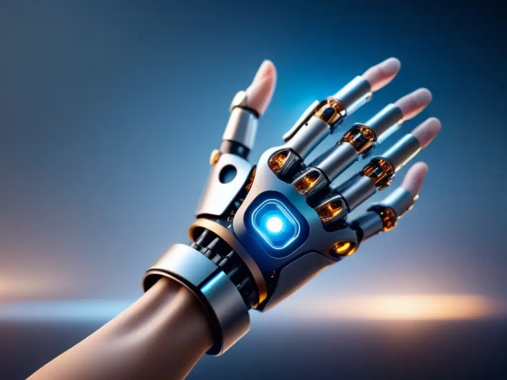 Una mano robótica futurista con bioimpresión 3D prótesis personalizadas