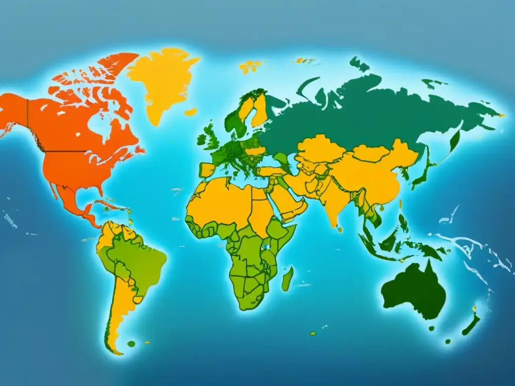 Mapa mundial con colores representando la implementación de biocombustibles en el transporte de distintos países