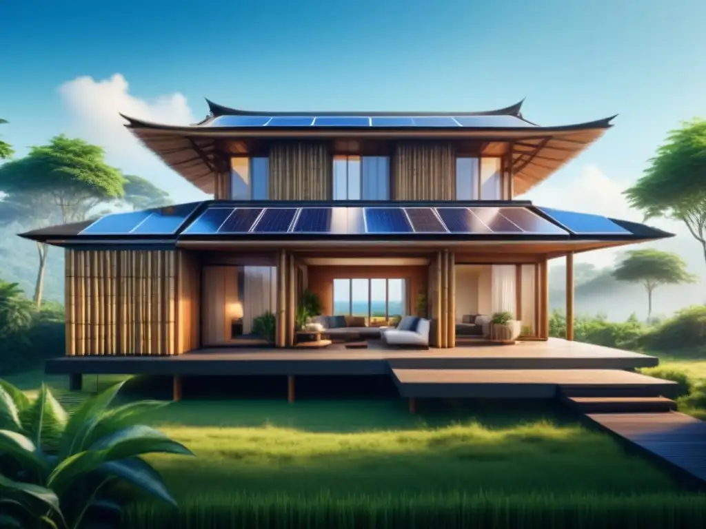 Casa ecológica de materiales sostenibles en armonía con la naturaleza
