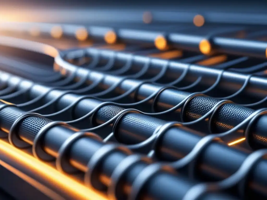 Metales superconductores en redes eléctricas: Intrincado sistema eléctrico futurista en gris y blanco con un conductor plateado